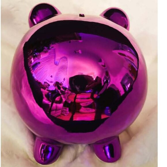LAVENDER METALLIC GENUINE GLASS PIGGY BANK - Picture 2 of 5